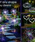 Outdoor Solar Garden Lights Waterproof 200 LED Twinkling Firework String Lights With 8 Modes illuminating a garden path at night