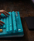 Retro 87 Key Wireless Mechanical Keyboard Hot Swap Silky Linear Switches with bright RGB lighting and clear blue finish.