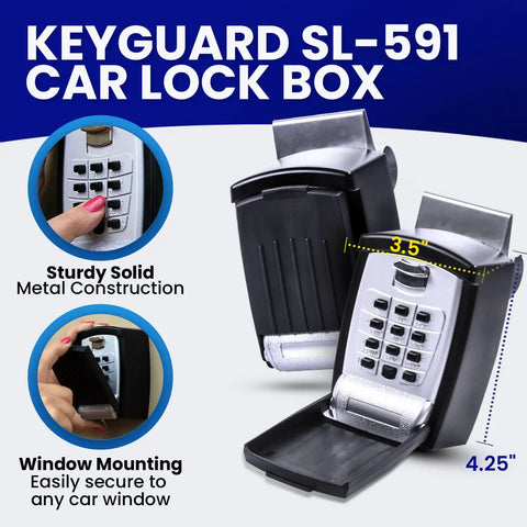 Heavy Duty Car Window Mount Key Safe With Digital Push Button Lock Box showing keypad and secure metal construction.