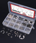 380 Piece E Clip Circlip External Retaining Ring Set In 14 Sizes 304 Stainless Steel Pro Grade Rust Resistant External Retaining Ring Kit For Machinery Automotive DIY Projects in a plastic organizer box