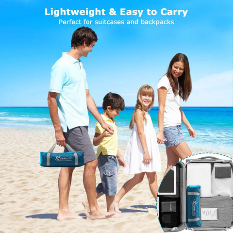 Family carrying Beach Tent Sun Shade For Large Groups Up To Ten People UPF 50 Plus Easy Pop Up Canopy Shelter at the beach