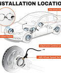 Diagram showing installation locations for Plug And Play 2 Pack Front Abs Wheel Speed Sensor Left And Right For 2013 To 2020 Ford Fusion and Lincoln M K Z.