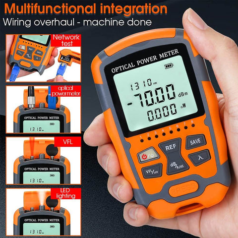 Person holding 4 In 1 Fiber Power Meter Kit With Built In 10 Km Fiber Fault Locator And Optical Power Meter, close-up view