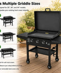Premium Steel Hinge And Handle Kit Converts Removable Lids To Flip Up Covers Compatible With 28 36 44 Inch Outdoor Griddles shown on a griddle with a removable lid.