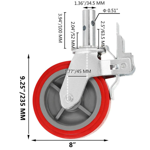 Built Tough Eight Inch Polyurethane Swivel Caster Wheels With Locking Brakes And Steel Cores Roll Smooth As Butter For Scaffolding And Workbenches While Handling Three Thousand Two Hundred Pounds During Your Daily Shop Grind