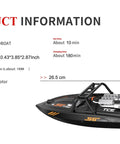 Diagram of Off Road Remote Control Jet Boat With Dual Batteries And 4 Channel LED Lights showing dimensions and specifications