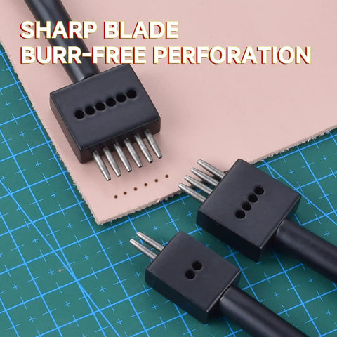 Sharp prongs on Super Handy Leather Hole Punch Tool Set with interchangeable 2 4 6 prong attachments for leather projects