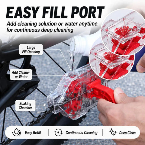 Easy To Use Bike Chain Cleaner Tool With Transparent Design For Real Time Cleaning And A Quick Release Handle For Fast Install