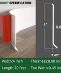 Self Adhesive 4 Inch Vinyl Wall Base Molding Peel and Stick 20 Feet White Cove Base product specifications chart