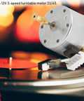 Smooth Running 3 Speed Turntable Motor Replacement, DC 12V Brush Electric motor over vinyl record, 33/45 RPM.