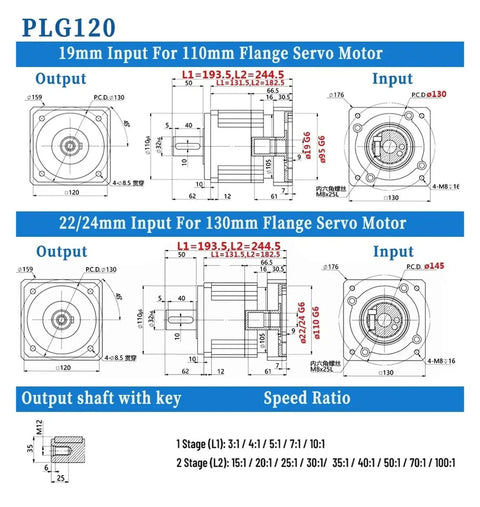 Solid Aluminum Planetary Gear Box Pumping Out Badass Torque For Twenty Two Mm Input Servo Motor Reducer size dimensions diagram