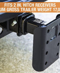 Three Position Adjustable Pintle Hook Mount Hitch For 2 Inch Trucks in receiver with 17,000 lb MGTW rating visible.