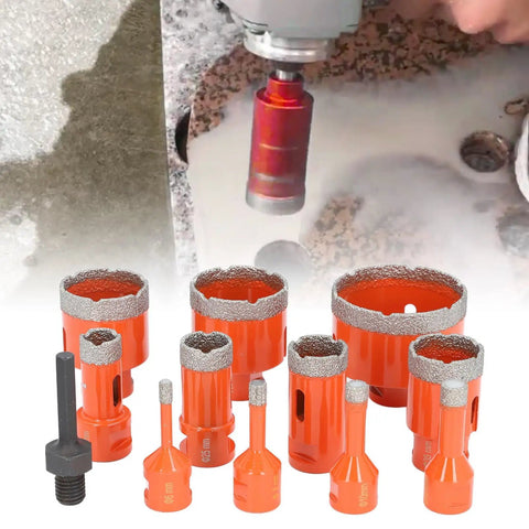 Heavy Duty 11 Piece Hole Saw Kit With M14 Adapter For Drilling Ceramic Tile Marble And Granite. vacuum brazed steel core bits on stone tile