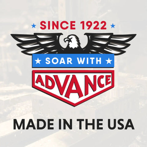Eagle logo with 'Soar with Advance' and 'Made in the USA' text since 1922.
