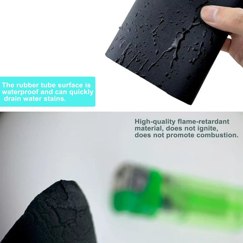 Insulation Foam Pipe Sleeve 2 Inch Inside Diameter, 6 Feet Long, Black, showing water resistance and flame-retardant material