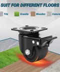 Angled front view of a 3-inch heavy-duty swivel caster with brake, mounting plate, and black nylon wheel