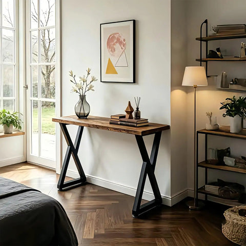 Room with console table using 36 Inch Metal Bar Table Legs Set Of Two Sturdy Black Counter Height Support Legs For Coffee Tables Dining Tables And Desks
