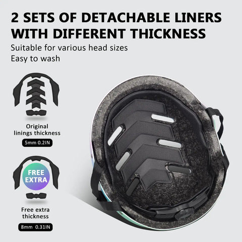 Lightweight Multi Sport Helmet With Hard Abs Shell And Shock Absorbing Foam, inside view showing detachable liners for custom fit.