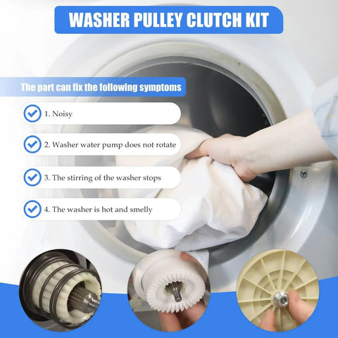 Washer Pulley Clutch Kit With Drive Belt For Whirlpool And Maytag Top Load Washers, symptoms it can fix, hand putting cloth in washer