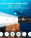 D520 1000 Lumen Scuba Dive Light With Rotary Switch Compact Underwater Flashlight IP68 Waterproof beam illustration