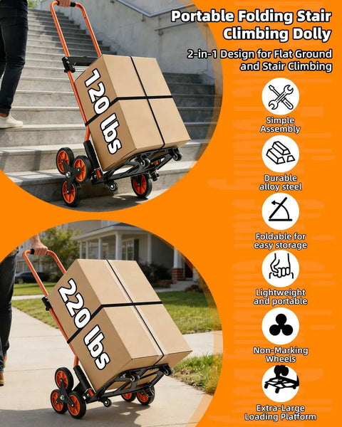 Stair Climbing Dolly With 220Lb Capacity Lightweight Hand Truck Cart With 10 Wheels And Telescoping Handle on stairs