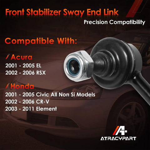 Front Sway Bar Links Kit For Honda Civic 2001-2005, CR-V 2002-2006, Element 2003-2011, Heavy Duty Stabilizer Links With Durable Bearings For A Stronger, Smoother Ride And Tight, Responsive Handling, close-up metal end link
