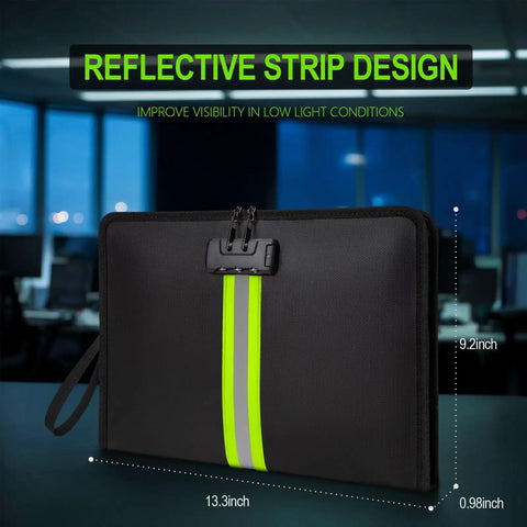 Fireproof Document Bag With Lock That Keeps Your Stuff Safe For Cash And Valuables, Waterproof A4 Safe Storage Pouch with reflective strip