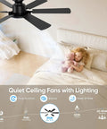 Smooth As Butter 52 Inch Ceiling Fan With Slick App And Remote Controls Featuring Whisper Quiet Motor Six Sleek Blades Dimmable Led Glow For Chill Living Room Setups in a cozy bedroom with a child sleeping.