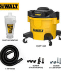 Pro Grade Dust Separator With 6 Gallon Poly Tank 99 Point 5 Percent Efficient Cyclone Dust Collector Yellow DXVCS002 components