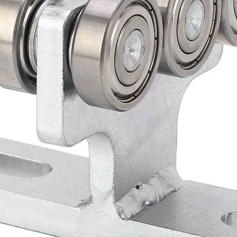 Close-up of Heavy Duty 6 Wheel Trolley Assembly For Electric Hoist With Super Deep Groove Ball Bearings, showcasing steel rollers.