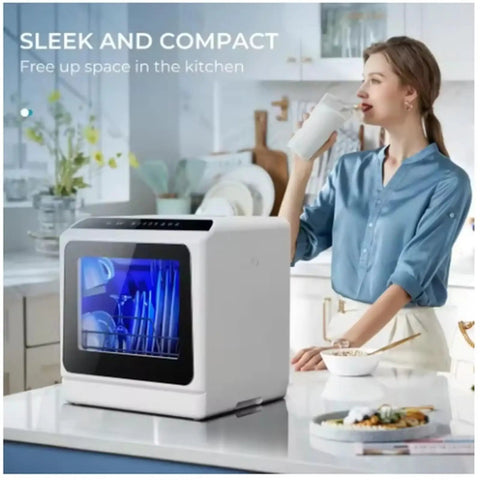 Totally Game Changing Compact Dishwasher With Built In Water Tank Featuring One Touch Start And Quick Wash Cycles To Deliver No Sweat Cleaning For Tiny Kitchens And Hectic Apartment Life Today on modern kitchen counter.