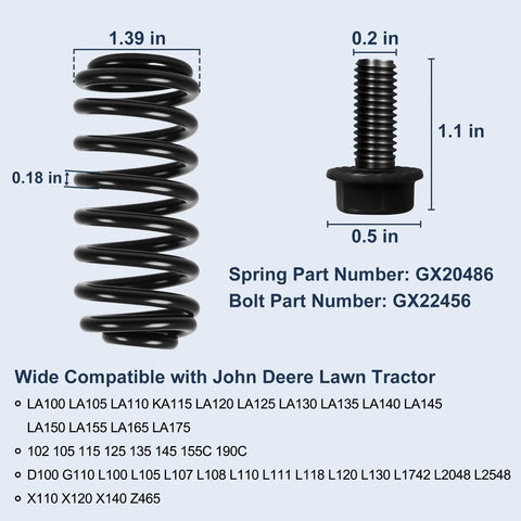 2 Pack Replacement Seat Spring Kit For John Deere Lawn Mowers And Tractors GX20486 GX22456 with dimensions