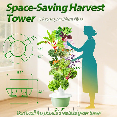 Illustration of Dope Vertical Hydroponic Growing Tower Kit With Nine Layers And Thirty Six Plant Spots For Indoor And Outdoor Gardens.