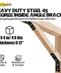 Beefy Four Pack 45 Degree Inside Angle Brackets For Butt Joint Posts And Wood Beams shown attached to wood structure