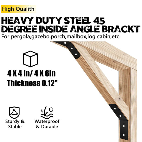 Beefy Four Pack 45 Degree Inside Angle Brackets For Butt Joint Posts And Wood Beams shown attached to wood structure
