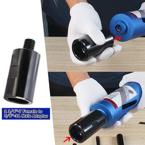 1-1/4 Inch 7 Female To 5/8 Inch 11 Male Thread Core Drill Bit Adapter installation on drill