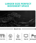 Japanese Sea Wave Large Mouse Pad Extended 31.5 By 11.8 Inches 3mm Thick Non Slip Rubber Base Desk Mat For Gaming And Office