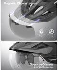 Lightweight Adult Bike Helmet With USB Rechargeable Rear Light, Detachable Magnetic Goggles, OTG Visor shown with lens attachment