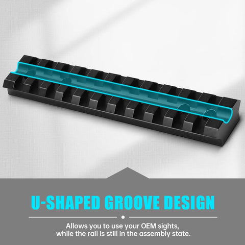 Beefy Picatinny Rail Mount For Ten Twenty Two Rifles With Eleven Slot Rail System in black anodized aluminum, U-shaped groove design