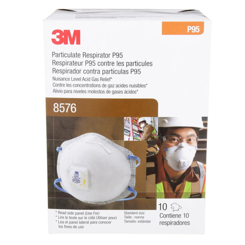 P95 NIOSH Approved Particulate Respirator With Cool Flow Exhalation Valve And Nuisance Acid Gas Relief For Hot Or Humid Environments, Carbon Filter All Day Comfort Nose Clip Pack Of 10 box packaging