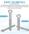 12 Pack M5 Shoulder Swing Eye Bolts 304 Stainless Steel Pro Grade Heavy Duty Full Thread Fisheye Eye Slip Hole Screws Silver Tone