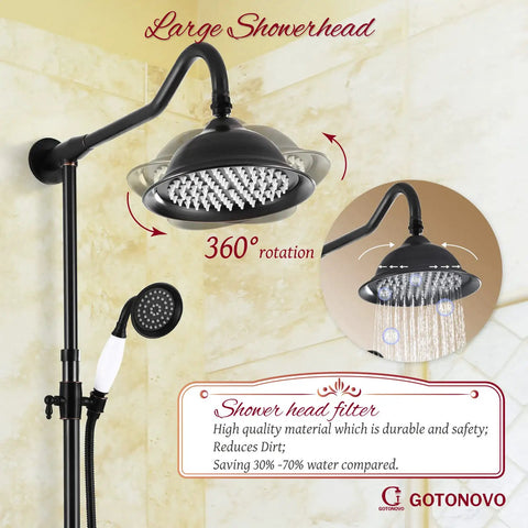 Exposed Shower Fixture With Two Cross Handles For A No Fuss Two In One Shower Setup Including 8 Inch Rain Showerhead Handheld Spray And 12 Inch Extension Tube In Oil Rubbed Bronze