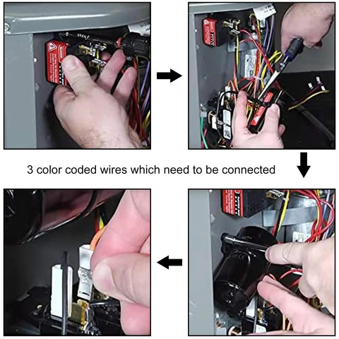 4-5 Ton HVAC Hard Start Capacitor Kit for Air Conditioners installation with pre-wired connectors and color-coded wires.