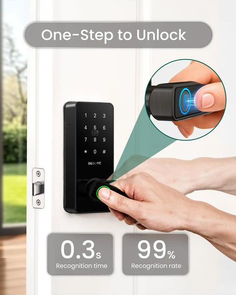 Grab And Go Fingerprint Smart Lock With Handle For Front Doors And Bedrooms Featuring Lightning Fast.3 Second Unlock Self Learning Ai Pattern Recognition And Zero Sweat Keyless Access