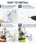 Mighty Sturdy White Flag Pole Holder Bracket For Outside House Walls, 1 Inch Aluminum Outdoor Mount installation steps.