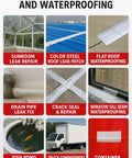 Pro Grade Butyl Waterproof Tape 4 Inch By 16 Foot Aluminum Foil Sealant Tape uses for leak repair on various surfaces.