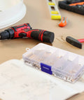 Copper Alloy Standoffs And M3 Screw Kit With Nuts In Compact Storage Box For DIY Electronics Projects shown with tools.