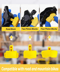 Easy Hydraulic Disc Brake Bleed Kit For MTB Brakes with piston blocks for road and mountain bikes, yellow and black parts.
