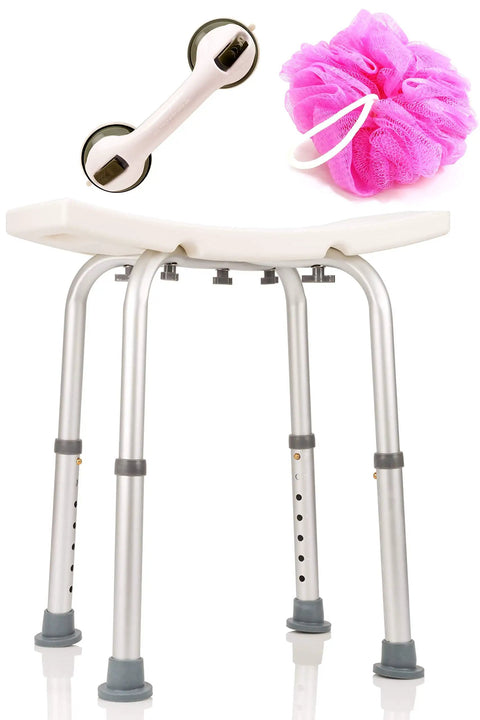 Adjustable Shower Chair With Free Grab Bar For Inside Shower And Tub Plastic Bath Seat Non Slip Shower Stool Handicap Bench