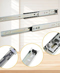 Heavy Duty 9 Inch Side Mount Drawer Slides Solid Ball Bearing Cabinet Hardware showcasing smooth steel tracks and snap installation.